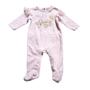 Early 2000 Baby Girl Juicy Couture Pink Velour Sleeper/ Romper 6/9M Y2K Vintage